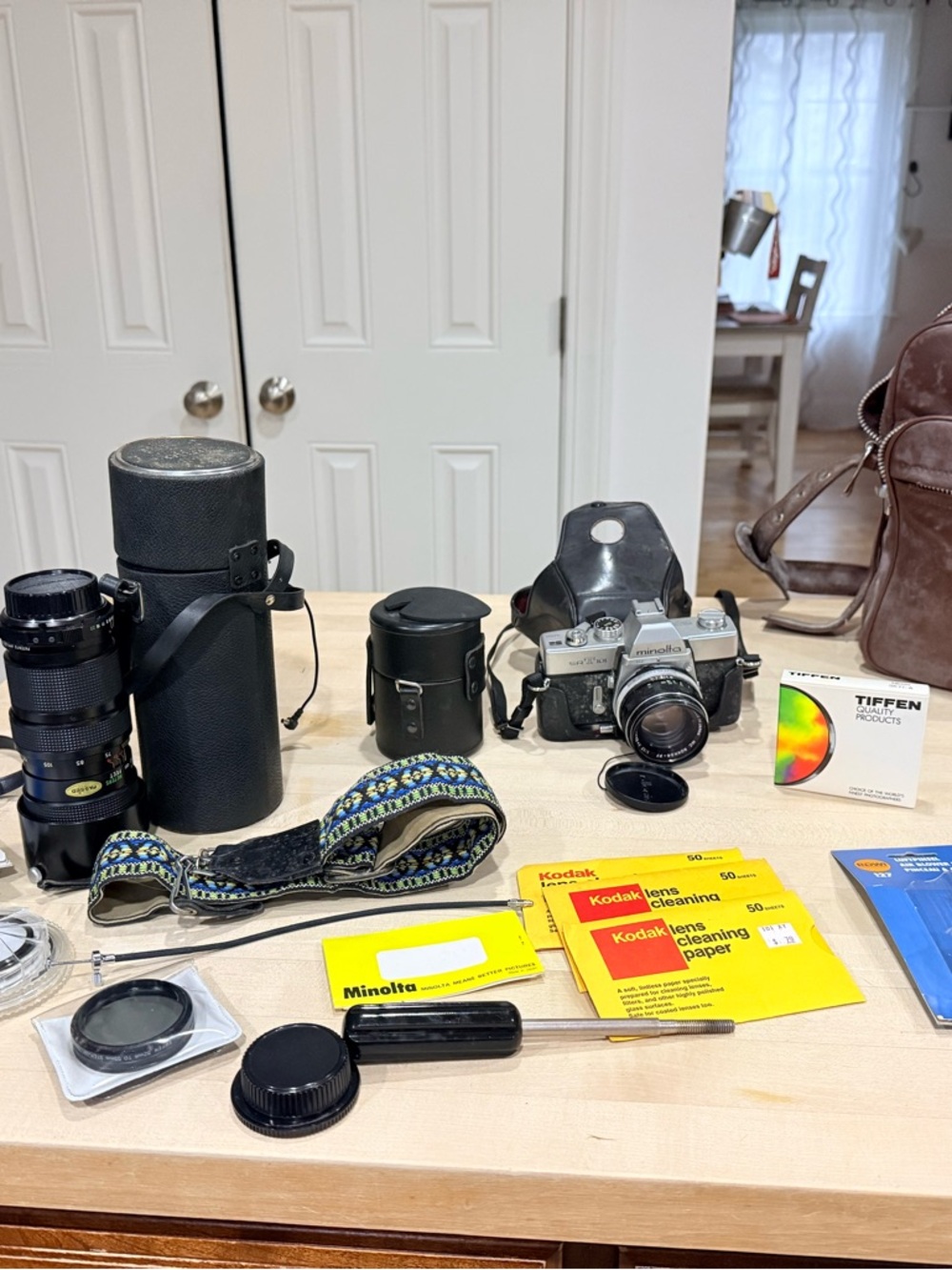 Minolta X-570 Silver SLR Film Camera with Black Accessories